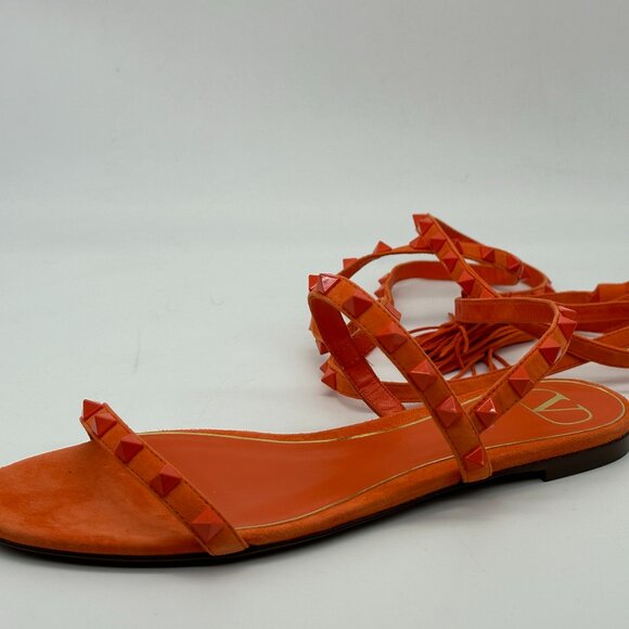 Valentino Rockstud Studded Suede Ankle Tie Flat Gladiator Sandals Shoes - Picture 2 of 12